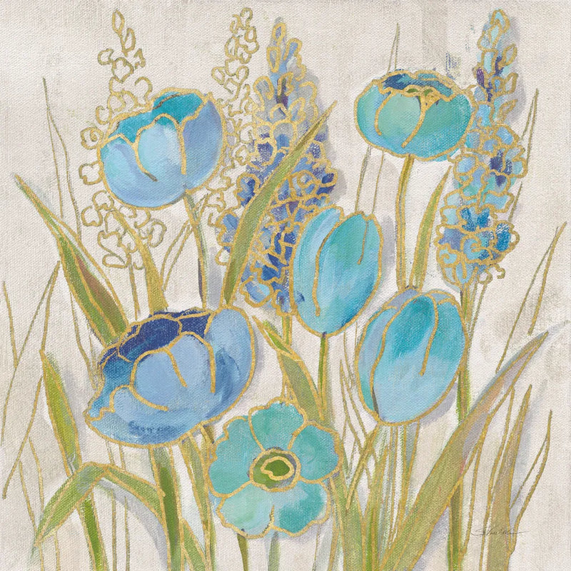 Opalescent Floral II Blue by Silvia Vassileva. SKU 69187a. Archival Giclee Fine art print for wall decor.