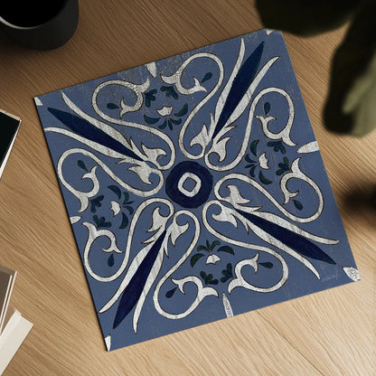 Oxford I Indigo and Cream by Silvia Vassileva. Shown as a detailed flat fine art print, highlighting archival giclee quality. Available as an archival giclee rolled canvas, fine art paper, or poster print. SKU 29278a.