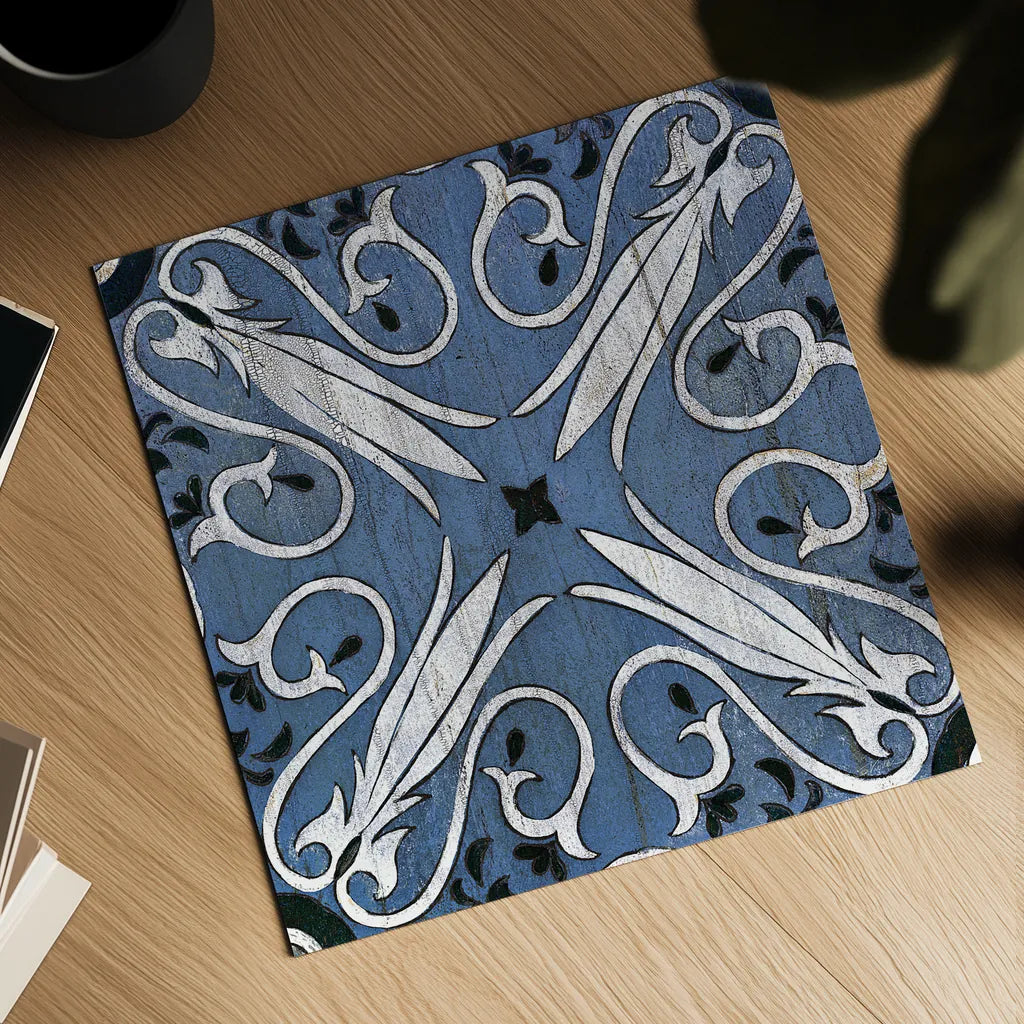 Oxford II Indigo and Cream by Silvia Vassileva. Shown as a detailed flat fine art print, highlighting archival giclee quality. Available as an archival giclee rolled canvas, fine art paper, or poster print. SKU 29279a.