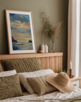 Pacific Sunset Crop by Silvia Vassileva. shown as a paper print in a natural frame. Available as a archival giclee rolled canvas, fine art paper, or poster print. SKU 54375h.