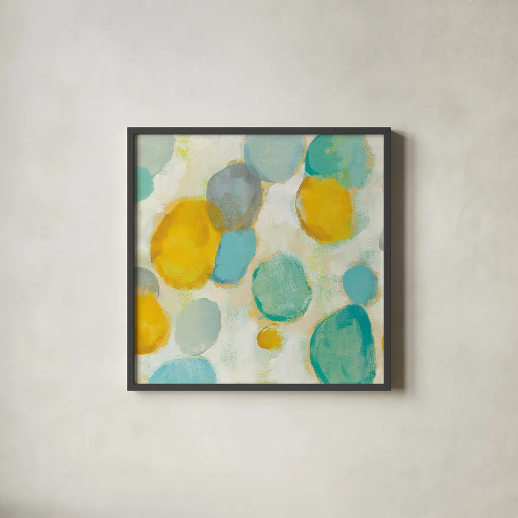 Painted Pebbles II by Silvia Vassileva. Shown in a sleek black glass frame for a contemporary gallery look. Available as an archival giclee rolled canvas, fine art paper, or poster print. SKU 22334a.