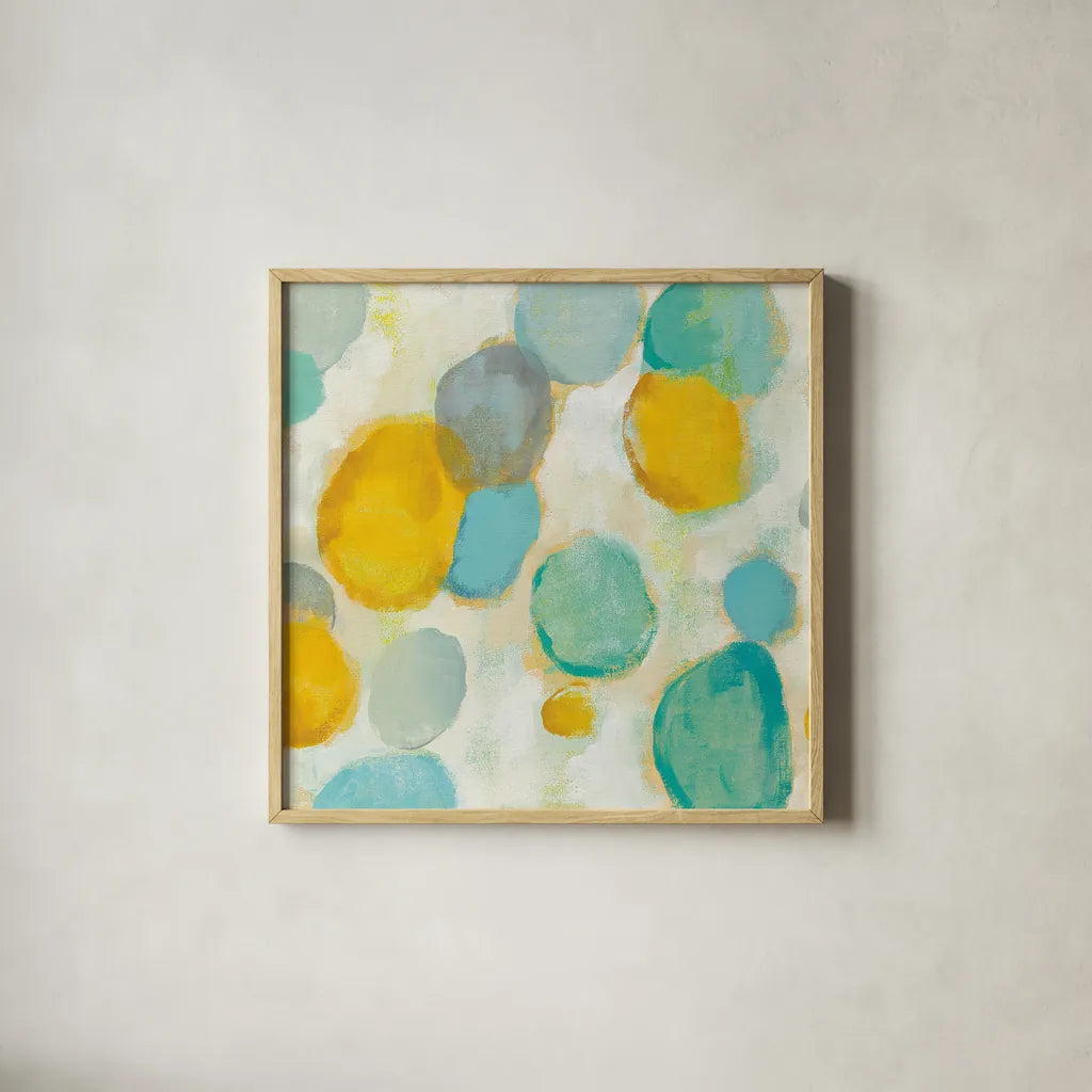 Painted Pebbles II by Silvia Vassileva. Shown in a natural wood glass frame for a timeless modern aesthetic. Available as an archival giclee rolled canvas, fine art paper, or poster print. SKU 22334a.