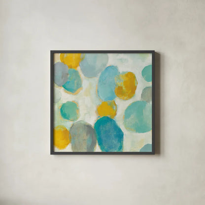 Painted Pebbles III by Silvia Vassileva. Shown in a sleek black glass frame for a contemporary gallery look. Available as an archival giclee rolled canvas, fine art paper, or poster print. SKU 22335a.