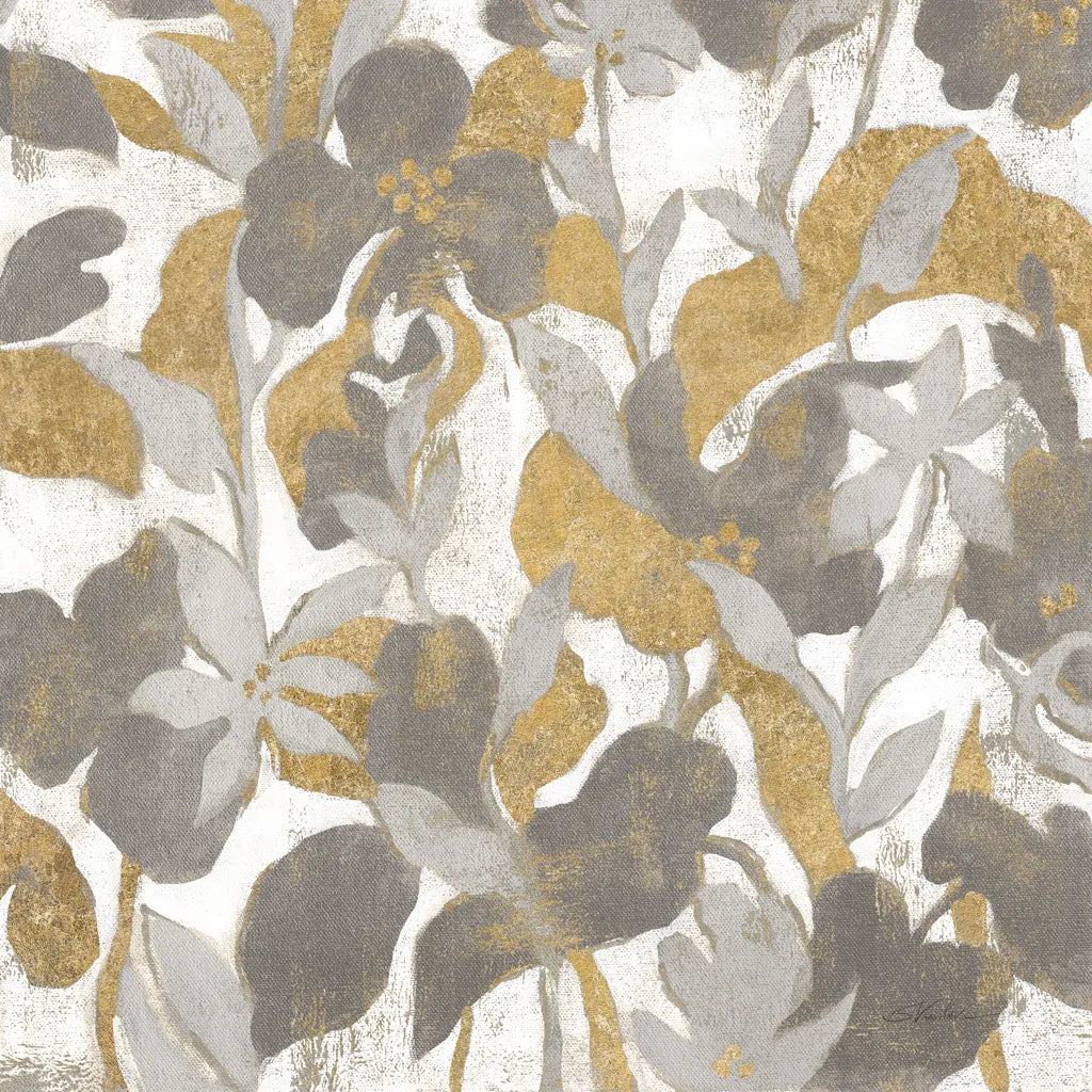Painted Tropical Screen II Gray Gold Crop by Silvia Vassileva. SKU 36148a. Archival Giclee Fine art print for wall decor.