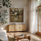 Paris - Late Summer I by Silvia Vassileva. Shown in a natural wood frame in a cozy modern living room. Available as an archival giclee rolled canvas, fine art paper, or poster print. SKU 3791a.
