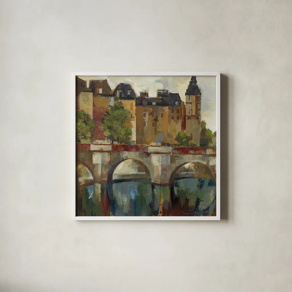 Paris  Late Summer II by Silvia Vassileva. Shown in a crisp white glass frame for a clean and minimalist style. Available as an archival giclee rolled canvas, fine art paper, or poster print. SKU 3792a.