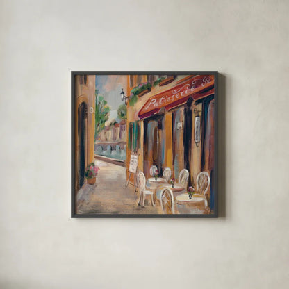 Parisian Diary I by Silvia Vassileva. Shown in a sleek black glass frame for a contemporary gallery look. Available as an archival giclee rolled canvas, fine art paper, or poster print. SKU 9721a.