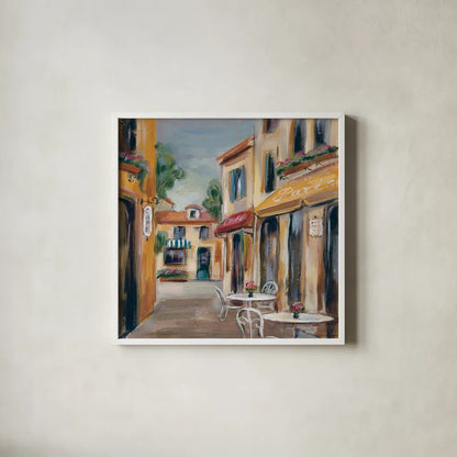 Parisian Diary IV by Silvia Vassileva. Shown in a crisp white glass frame for a clean and minimalist style. Available as an archival giclee rolled canvas, fine art paper, or poster print. SKU 9724a.