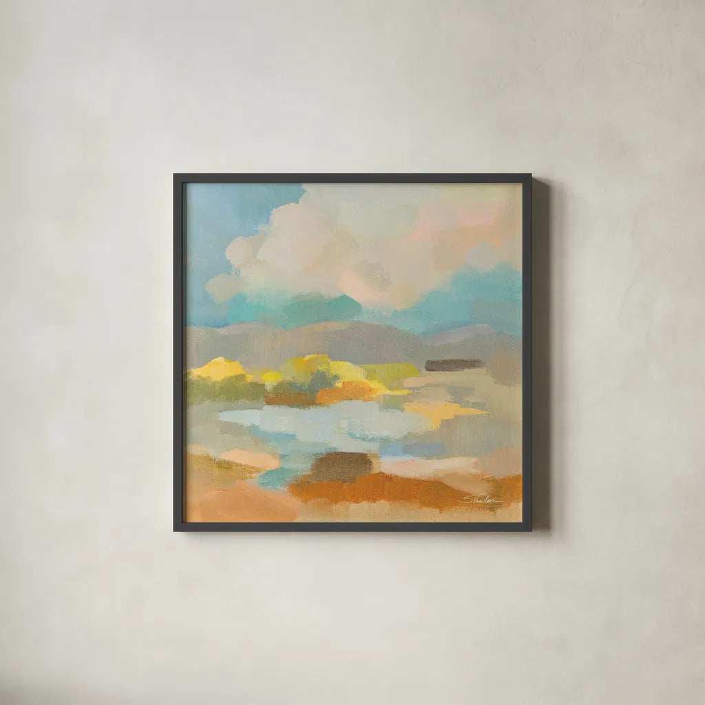 Pastel Cloud I by Silvia Vassileva. Shown in a sleek black glass frame for a contemporary gallery look. Available as an archival giclee rolled canvas, fine art paper, or poster print. SKU 84805a.