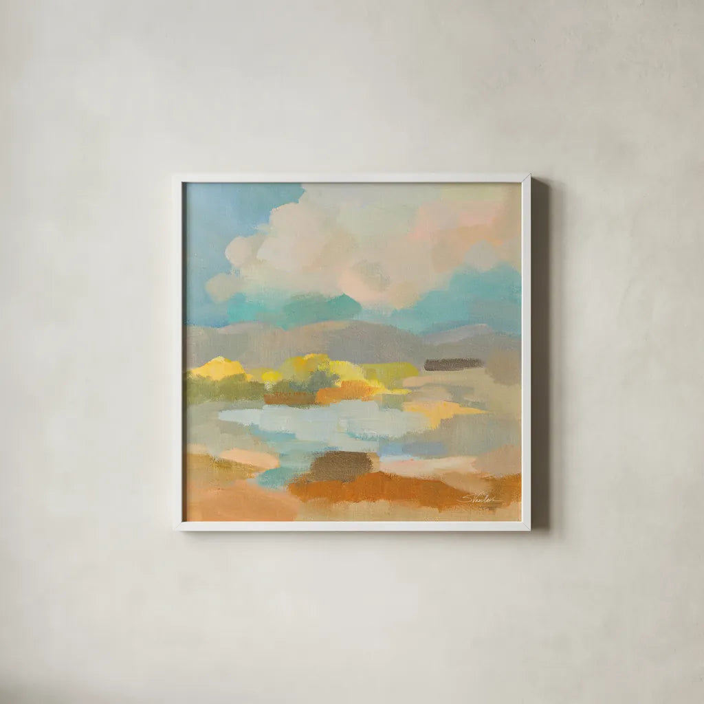 Pastel Cloud I by Silvia Vassileva. Shown in a crisp white glass frame for a clean and minimalist style. Available as an archival giclee rolled canvas, fine art paper, or poster print. SKU 84805a.