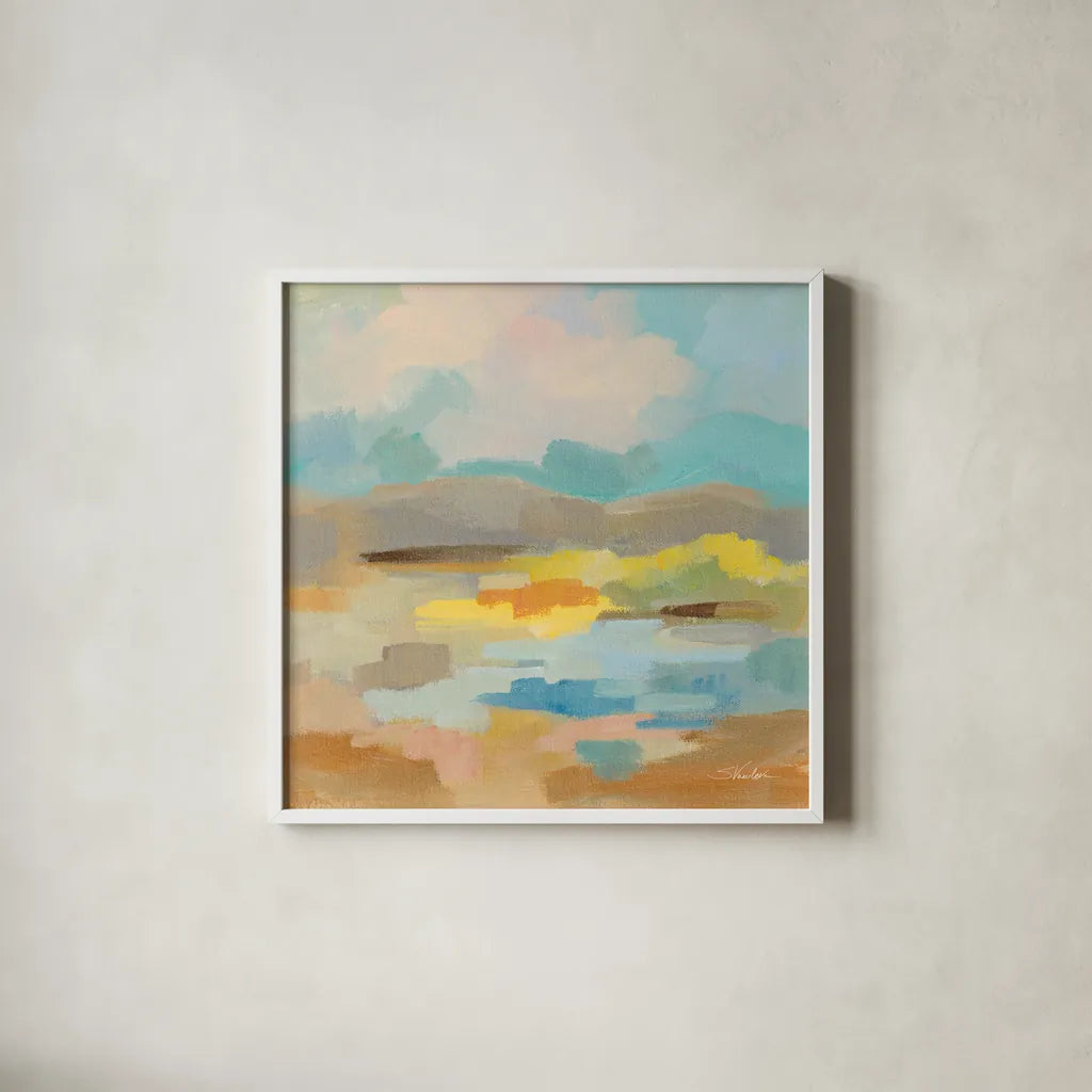 Pastel Cloud II by Silvia Vassileva. Shown in a crisp white glass frame for a clean and minimalist style. Available as an archival giclee rolled canvas, fine art paper, or poster print. SKU 84806a.