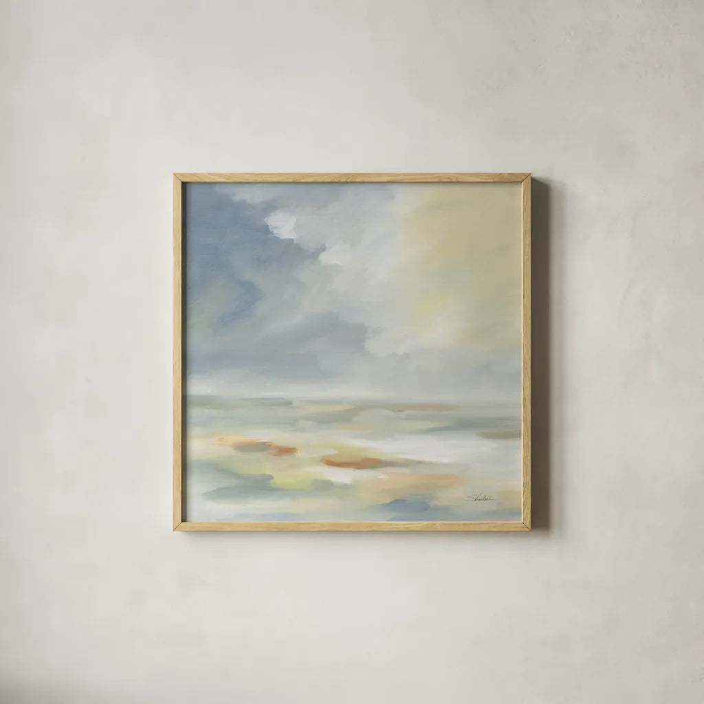 Pastel Clouds by Silvia Vassileva. Shown in a natural wood glass frame for a timeless modern aesthetic. Available as an archival giclee rolled canvas, fine art paper, or poster print. SKU 77110a.