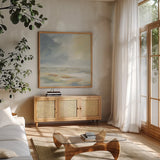 Pastel Clouds by Silvia Vassileva. Shown in a natural wood frame in a cozy modern living room. Available as an archival giclee rolled canvas, fine art paper, or poster print. SKU 77110a.