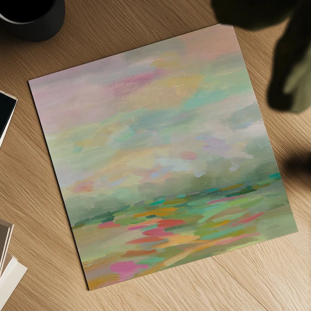 Pastel Fields by Silvia Vassileva. Shown as a detailed flat fine art print, highlighting archival giclee quality. Available as an archival giclee rolled canvas, fine art paper, or poster print. SKU 27121a.