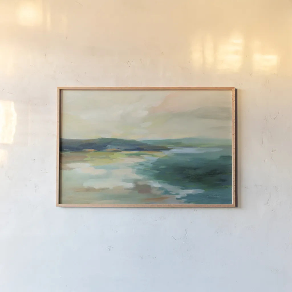 Pastel Lake by Silvia Vassileva. shown as a paper print in a natural frame. Available as a archival giclee rolled canvas, fine art paper, or poster print. SKU 79884i.