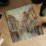 Pastel Street II by Silvia Vassileva. Shown as a detailed flat fine art print, highlighting archival giclee quality. Available as an archival giclee rolled canvas, fine art paper, or poster print. SKU 70143a.