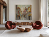 Pastel Street II by Silvia Vassileva. Shown as extra-large giant wall art in a modern living room. Available as an archival giclee rolled canvas, fine art paper, or poster print. SKU 70143a.