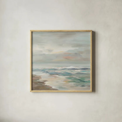 Pastel Tide by Silvia Vassileva. Shown in a natural wood glass frame for a timeless modern aesthetic. Available as an archival giclee rolled canvas, fine art paper, or poster print. SKU 70144a.