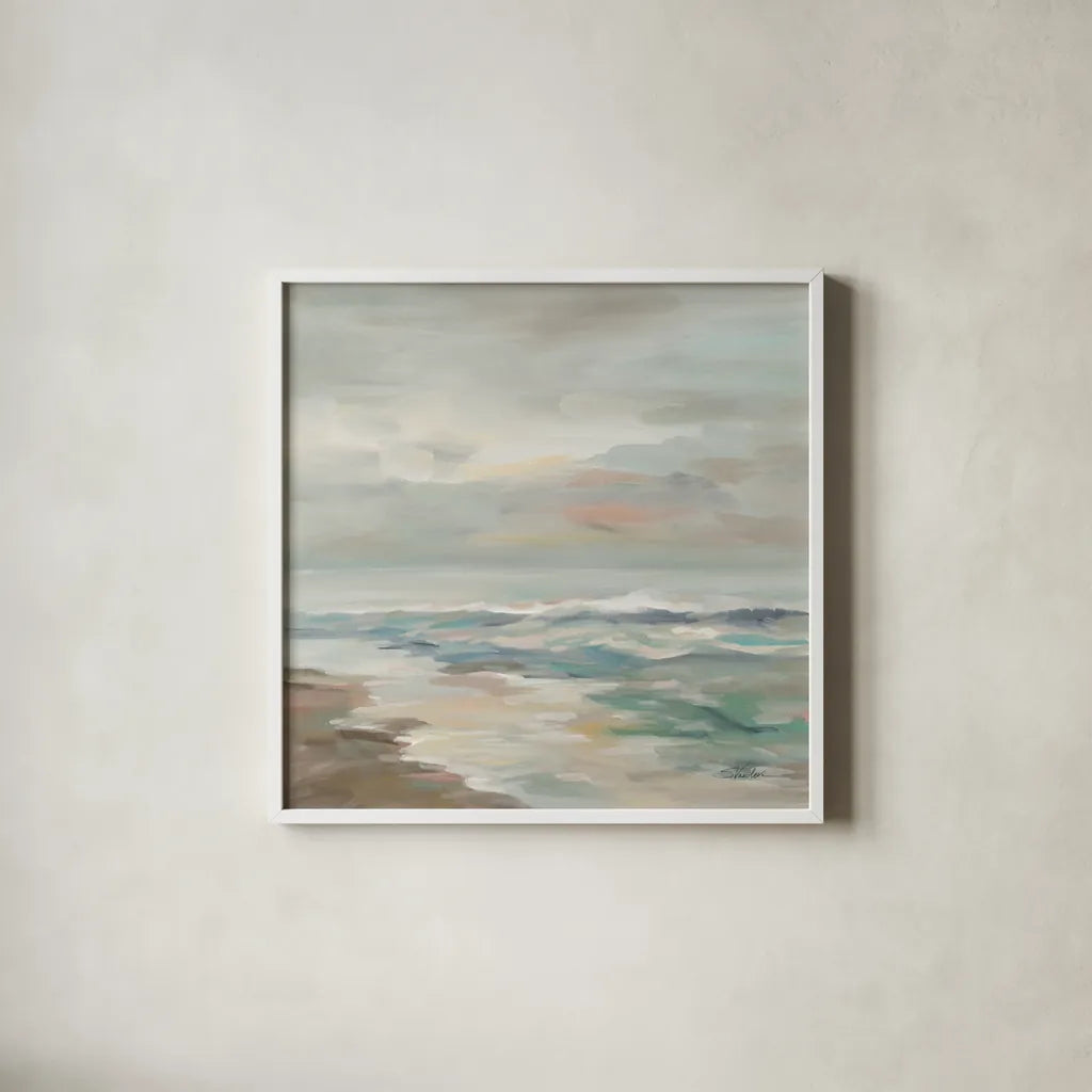 Pastel Tide by Silvia Vassileva. Shown in a crisp white glass frame for a clean and minimalist style. Available as an archival giclee rolled canvas, fine art paper, or poster print. SKU 70144a.