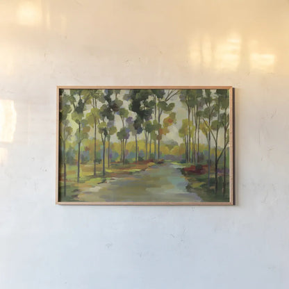 Path in the Forest by Silvia Vassileva. shown as a paper print in a natural frame. Available as a archival giclee rolled canvas, fine art paper, or poster print. SKU 46658i.