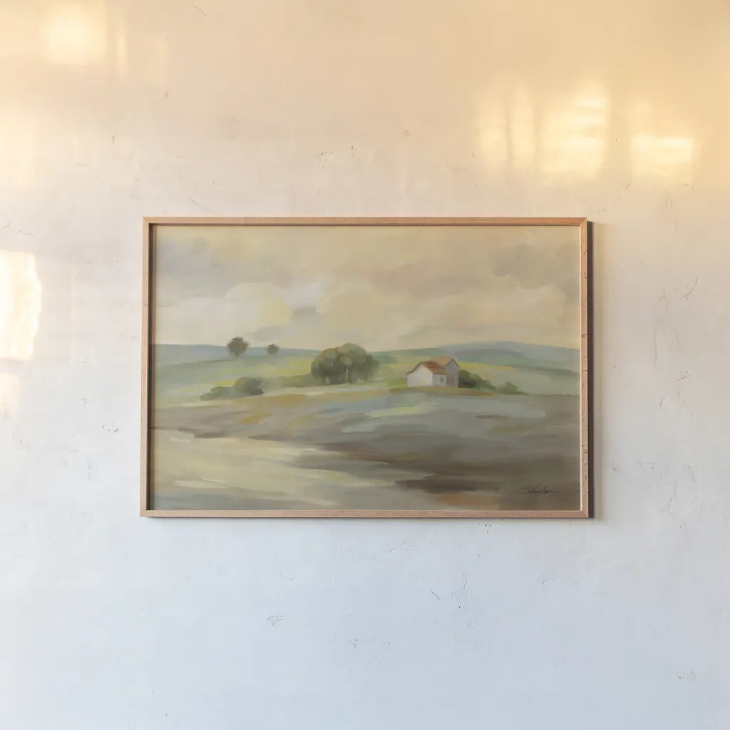 Path to the Farm by Silvia Vassileva. shown as a paper print in a natural frame. Available as a archival giclee rolled canvas, fine art paper, or poster print. SKU 70145i.