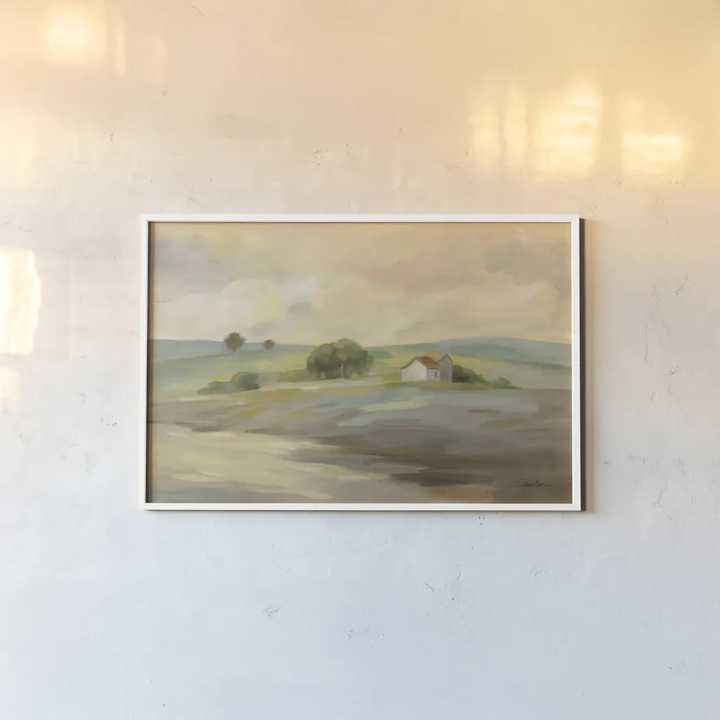 Path to the Farm by Silvia Vassileva. shown as a paper print in a white frame. Available as a archival giclee rolled canvas, fine art paper, or poster print. SKU 70145i.