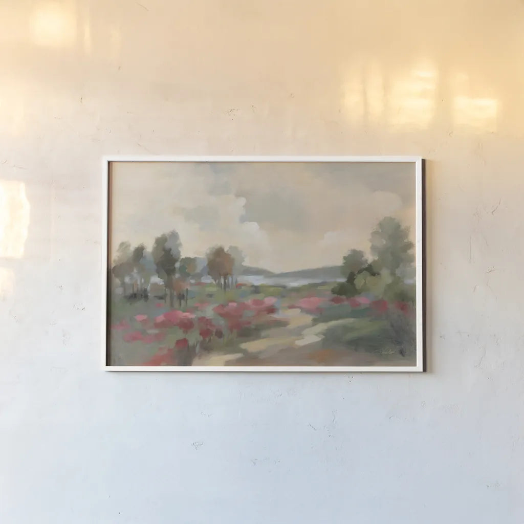 Path to the Lake by Silvia Vassileva. shown as a paper print in a white frame. Available as a archival giclee rolled canvas, fine art paper, or poster print. SKU 86938i.