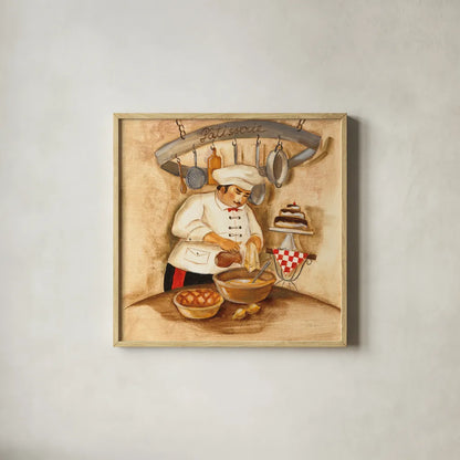 Patisserie by Silvia Vassileva. Shown in a natural wood glass frame for a timeless modern aesthetic. Available as an archival giclee rolled canvas, fine art paper, or poster print. SKU 49548a.