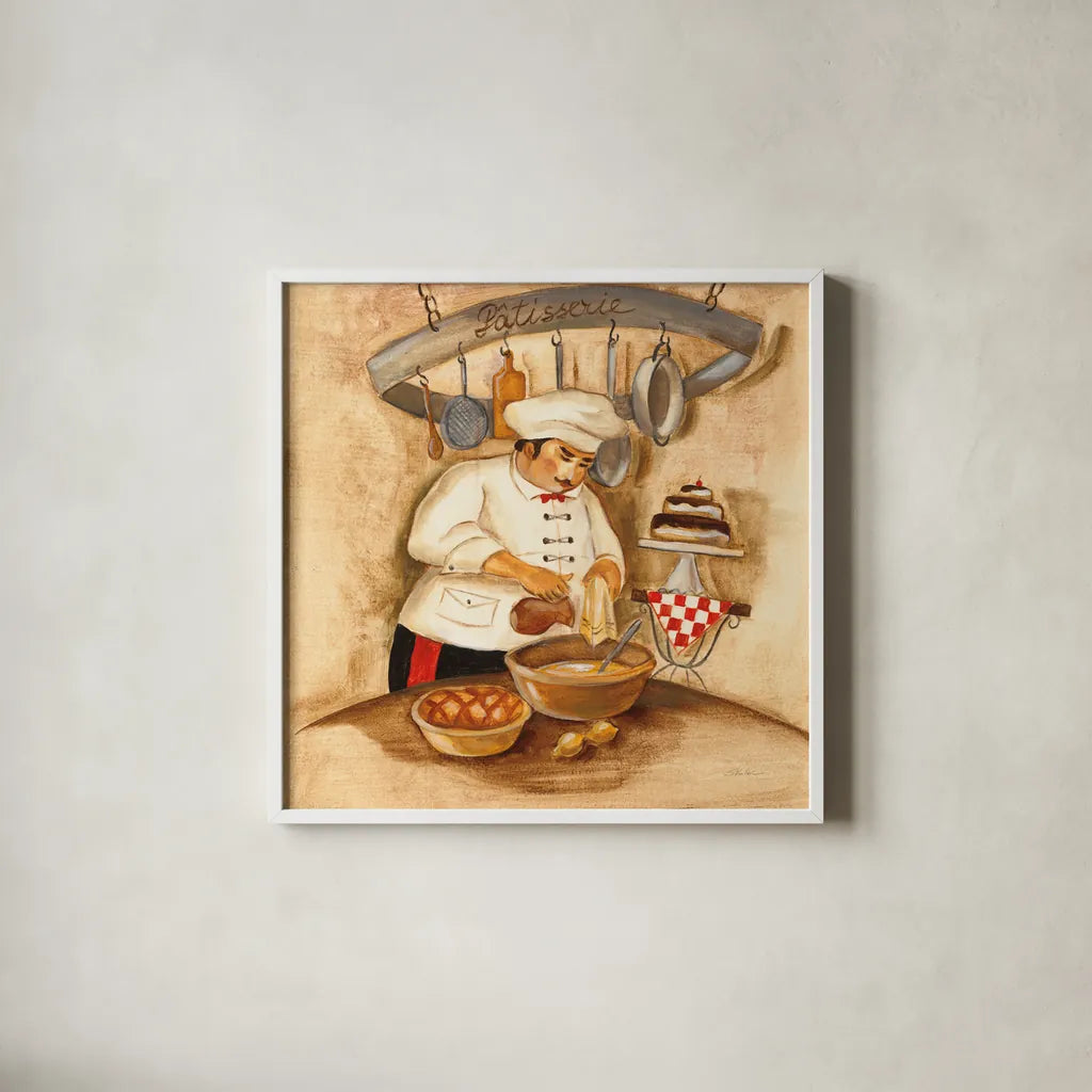 Patisserie by Silvia Vassileva. Shown in a crisp white glass frame for a clean and minimalist style. Available as an archival giclee rolled canvas, fine art paper, or poster print. SKU 49548a.