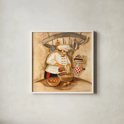 Patisserie by Silvia Vassileva. Shown in a crisp white glass frame for a clean and minimalist style. Available as an archival giclee rolled canvas, fine art paper, or poster print. SKU 49548a.