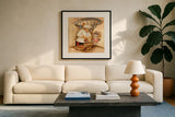 Patisserie by Silvia Vassileva. Displayed in a glass frame with matte in a clean modern living room. Available as an archival giclee rolled canvas, fine art paper, or poster print. SKU 49548a.