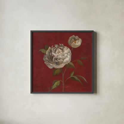 Peony Blooms by Silvia Vassileva. Shown in a sleek black glass frame for a contemporary gallery look. Available as an archival giclee rolled canvas, fine art paper, or poster print. SKU 60334a.