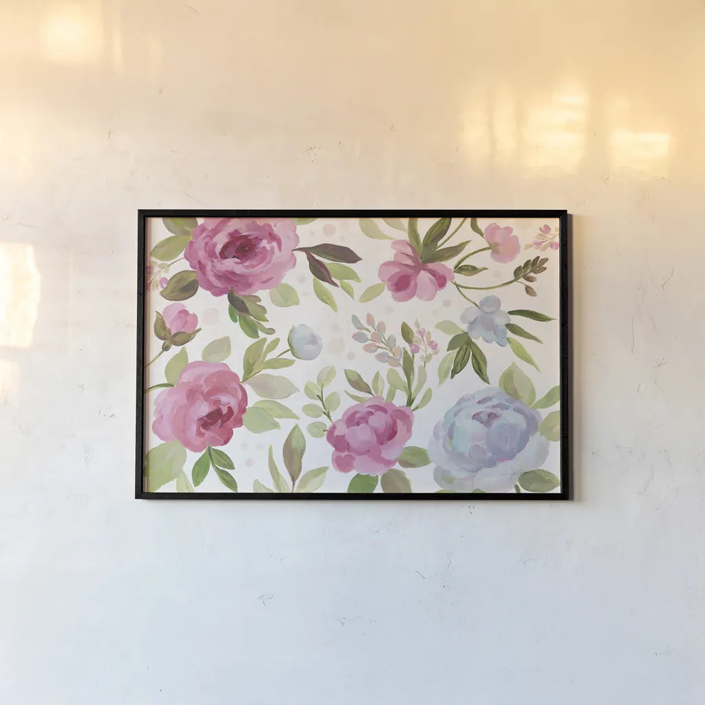 Petals and Blossoms I by Silvia Vassileva. shown as a paper print in a black flame. Available as a archival giclee rolled canvas, fine art paper, or poster print. SKU 46113i.