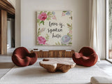 Petals and Blossoms II by Silvia Vassileva. Shown as extra-large giant wall art in a modern living room. Available as an archival giclee rolled canvas, fine art paper, or poster print. SKU 46114a.