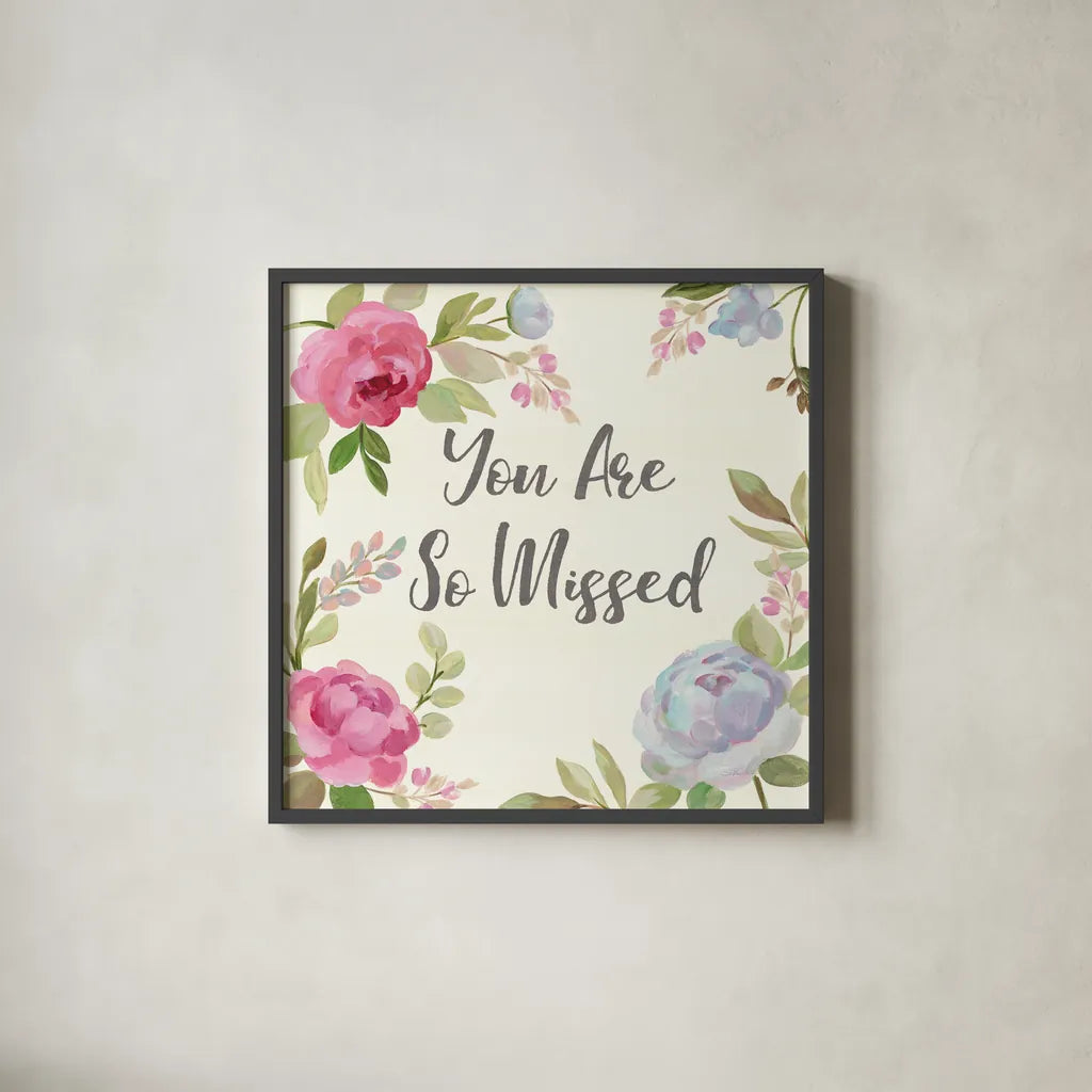 Petals and Blossoms II Missed by Silvia Vassileva. Shown in a sleek black glass frame for a contemporary gallery look. Available as an archival giclee rolled canvas, fine art paper, or poster print. SKU 52510a.