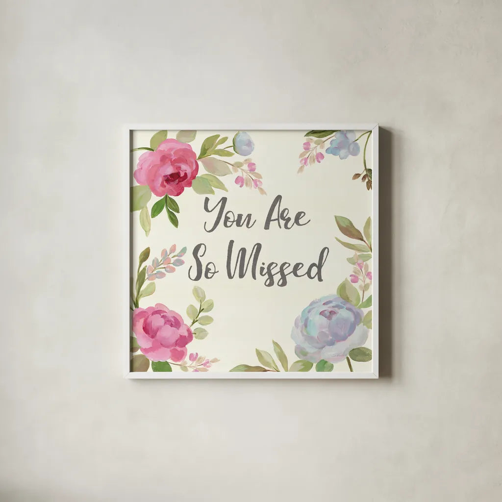 Petals and Blossoms II Missed by Silvia Vassileva. Shown in a crisp white glass frame for a clean and minimalist style. Available as an archival giclee rolled canvas, fine art paper, or poster print. SKU 52510a.