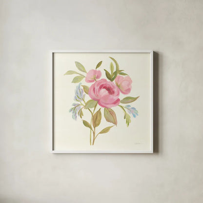 Petals and Blossoms IV by Silvia Vassileva. Shown in a crisp white glass frame for a clean and minimalist style. Available as an archival giclee rolled canvas, fine art paper, or poster print. SKU 46116a.