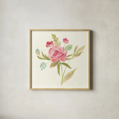 Petals and Blossoms V by Silvia Vassileva. Shown in a natural wood glass frame for a timeless modern aesthetic. Available as an archival giclee rolled canvas, fine art paper, or poster print. SKU 46117a.