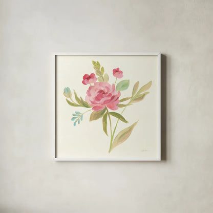 Petals and Blossoms V by Silvia Vassileva. Shown in a crisp white glass frame for a clean and minimalist style. Available as an archival giclee rolled canvas, fine art paper, or poster print. SKU 46117a.