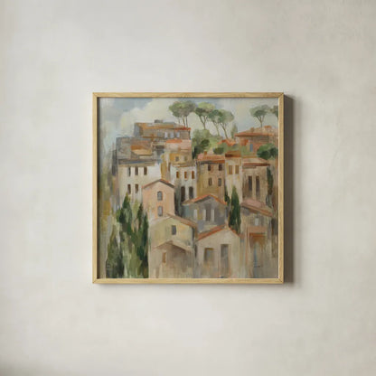 Pines and Florence by Silvia Vassileva. Shown in a natural wood glass frame for a timeless modern aesthetic. Available as an archival giclee rolled canvas, fine art paper, or poster print. SKU 94415a.
