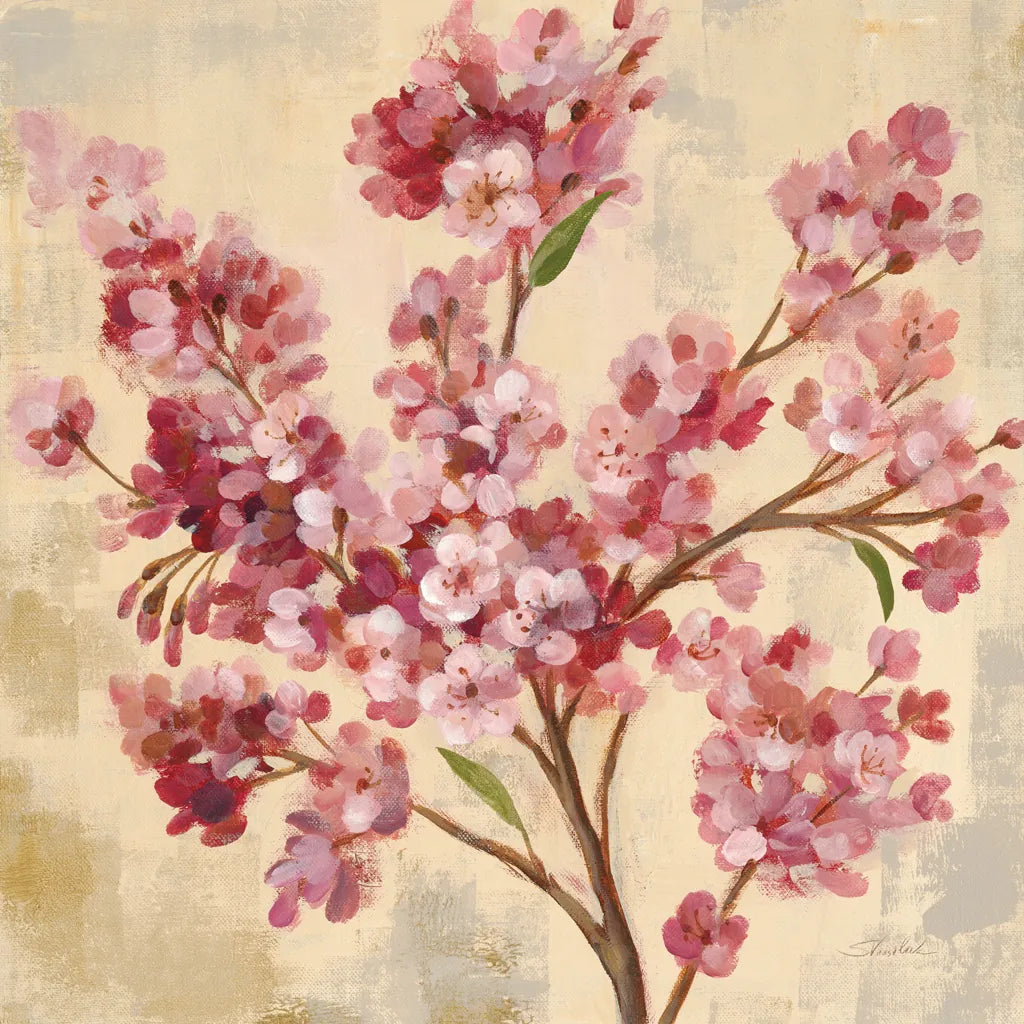 Pink Cherry Branch I by Silvia Vassileva. SKU 9431a. Archival Giclee Fine art print for wall decor.