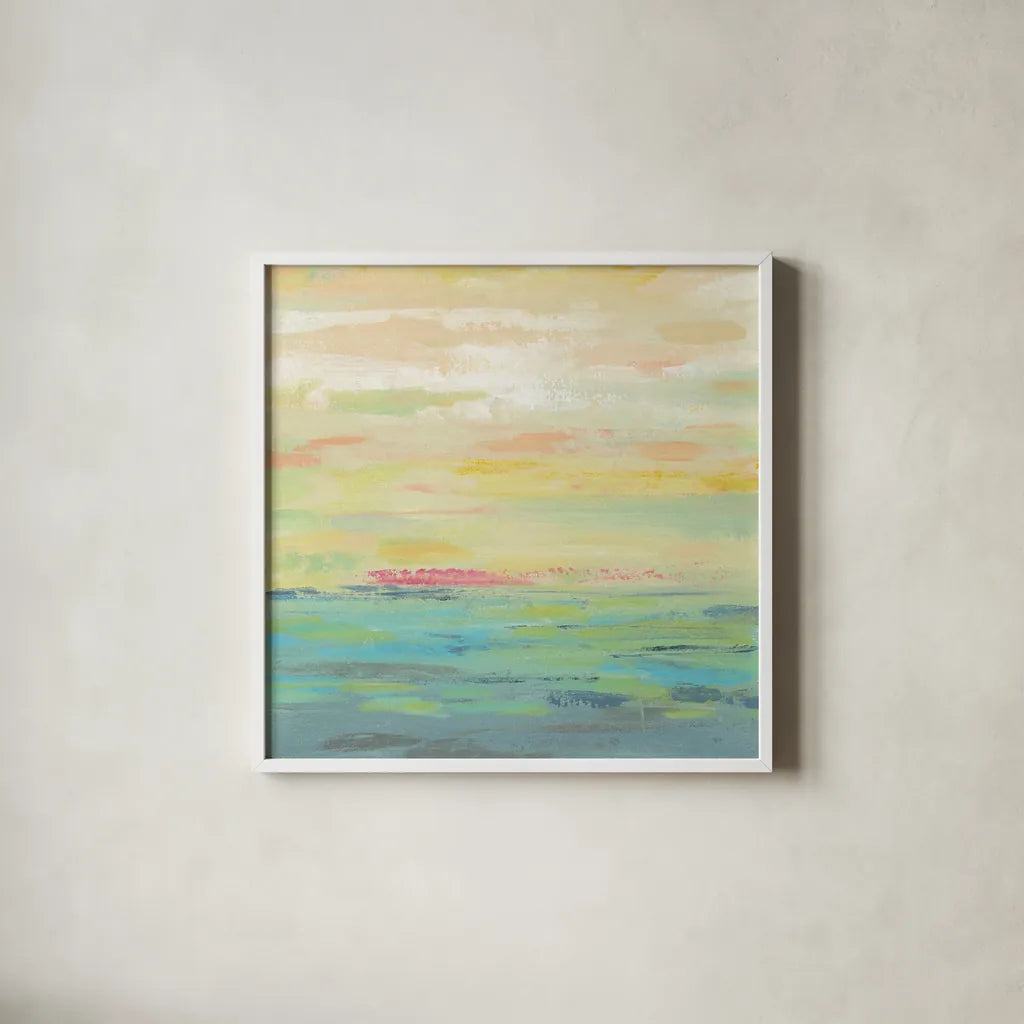 Pink Clouds I by Silvia Vassileva. Shown in a crisp white glass frame for a clean and minimalist style. Available as an archival giclee rolled canvas, fine art paper, or poster print. SKU 50284a.