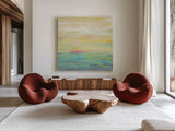 Pink Clouds I by Silvia Vassileva. Shown as extra-large giant wall art in a modern living room. Available as an archival giclee rolled canvas, fine art paper, or poster print. SKU 50284a.