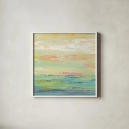 Pink Clouds II by Silvia Vassileva. Shown in a crisp white glass frame for a clean and minimalist style. Available as an archival giclee rolled canvas, fine art paper, or poster print. SKU 50285a.