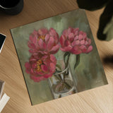 Pink Peonies by Silvia Vassileva. Shown as a detailed flat fine art print, highlighting archival giclee quality. Available as an archival giclee rolled canvas, fine art paper, or poster print. SKU 103205a.