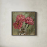 Pink Peonies by Silvia Vassileva. Shown in a sleek black glass frame for a contemporary gallery look. Available as an archival giclee rolled canvas, fine art paper, or poster print. SKU 103205a.