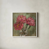 Pink Peonies by Silvia Vassileva. Shown in a crisp white glass frame for a clean and minimalist style. Available as an archival giclee rolled canvas, fine art paper, or poster print. SKU 103205a.
