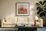 Pink Reflections by Silvia Vassileva. Displayed in a glass frame with matte in a clean modern living room. Available as an archival giclee rolled canvas, fine art paper, or poster print. SKU 37339a.