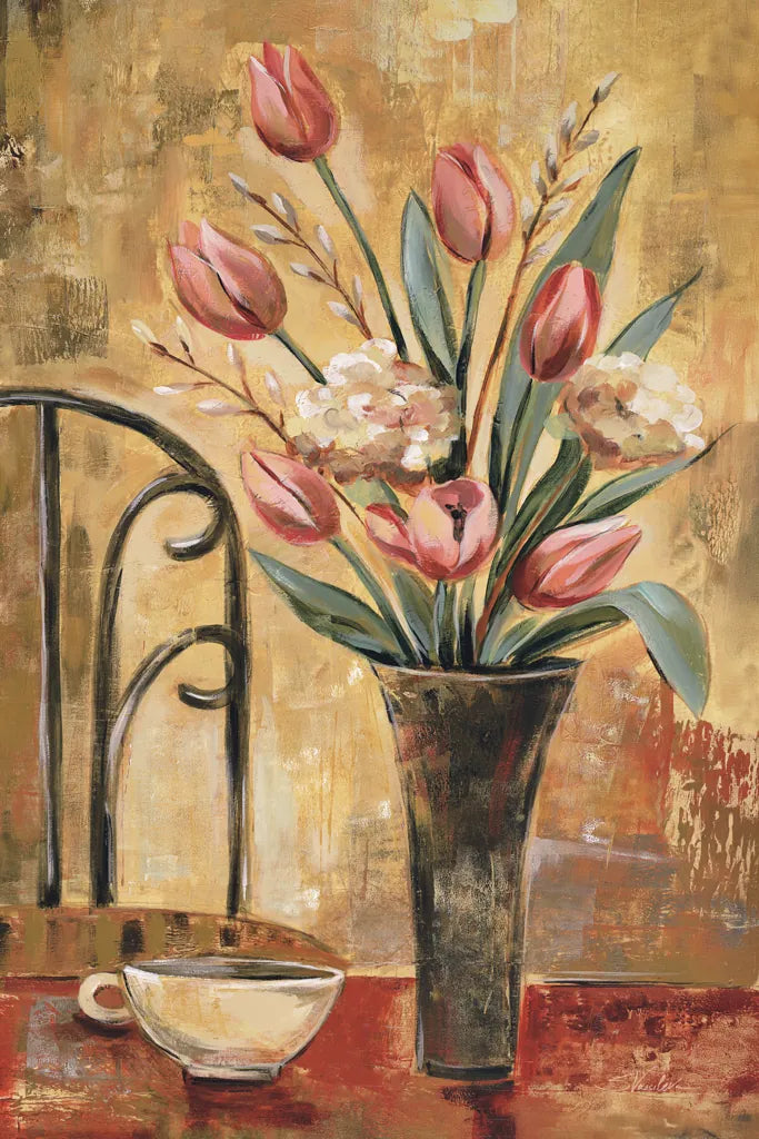 Pink Tulips and Ivory Cup Crop by Silvia Vassileva. SKU 9550h. Archival Giclee Fine art print for wall decor.