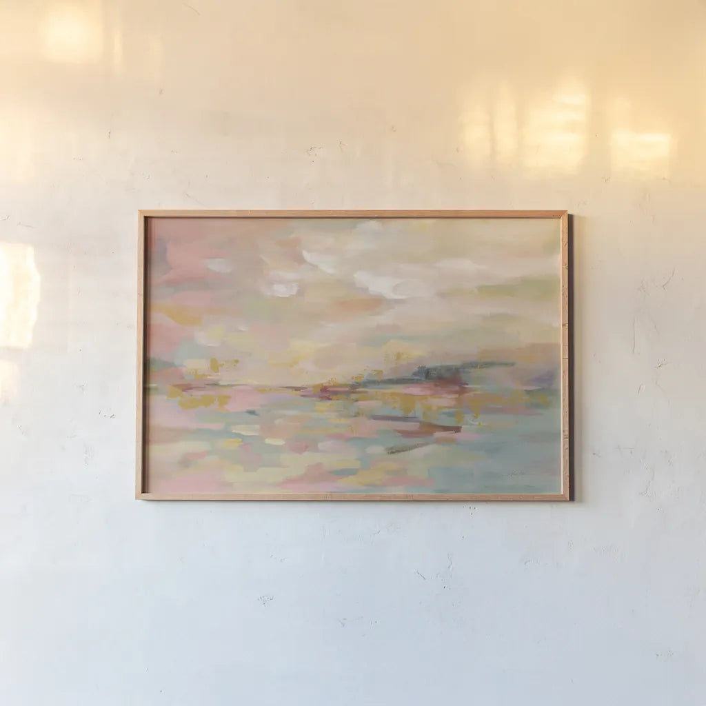 Pink Waves by Silvia Vassileva. shown as a paper print in a natural frame. Available as a archival giclee rolled canvas, fine art paper, or poster print. SKU 37338i.